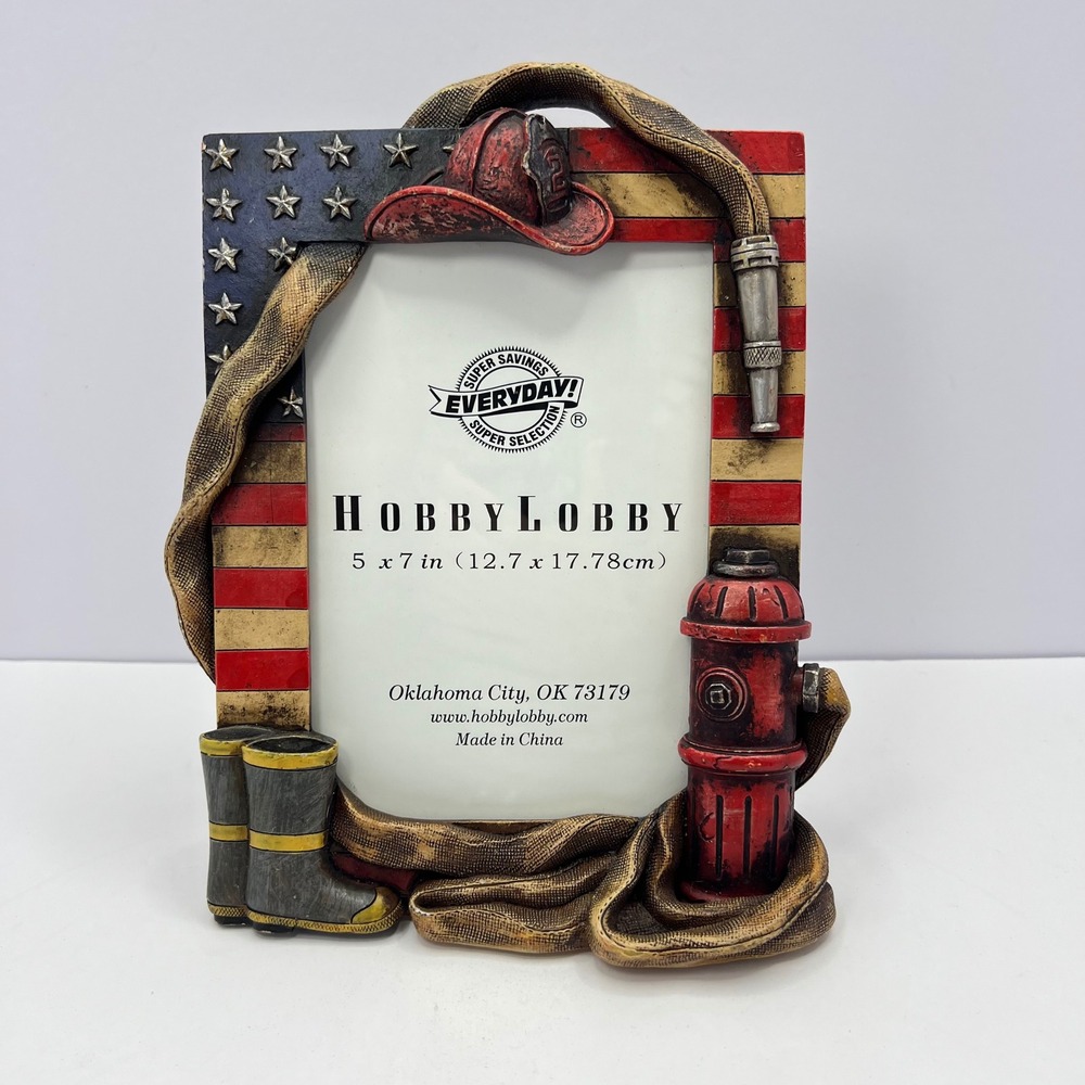 Hobby Lobby Firefighter Frame 5x7 Patriotic American Flag Fireman Red White Blue